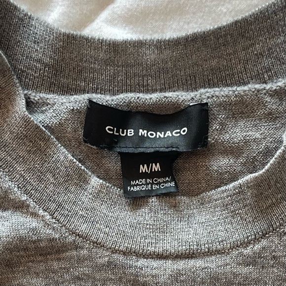 Club Monaco Crew Neck Sweater; Grey & Black 100% Merino Wool; Sz Med - Picture 7 of 10